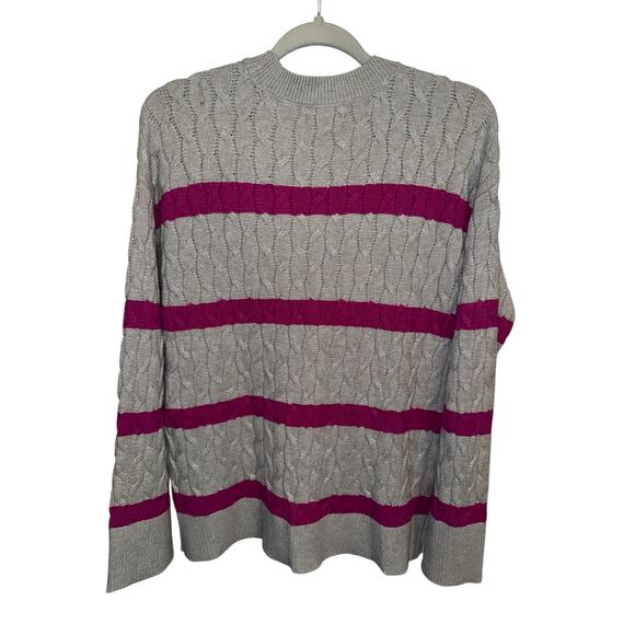 Marled Ribbed Sweater with Gold Button accents in Gray & Fuchsia size Medium NEW - Picture 3 of 7